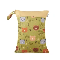 Waterproof Double Zip Wet Bag Green Forest Bear 30x40cm - Medium