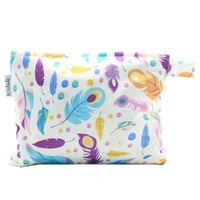 Small Waterproof Wet Bag with Zip 19 x 16cm - Light Feather Design