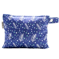 Small Waterproof Wet Bag with Zip 19 x 16cm - Navy Leaves Design