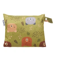 Small Waterproof Wet Bag with Zip 19 x 16cm - Green Forest Bear Design