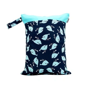 Waterproof Double Zip Wet Bag Navy Whales 30x40cm