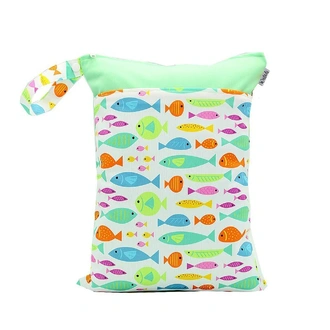 Waterproof Double Zip Wet Bag Green Fish 30x40cm