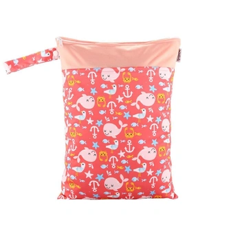 Waterproof Double Zip Wet Bag Pink Whales 30x40cm - Medium