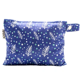 Small Waterproof Wet Bag with Zip 19 x 16cm - Navy Leaves Design