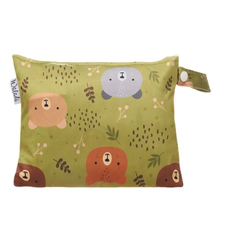 Small Waterproof Wet Bag with Zip 19 x 16cm - Green Forest Bear Design